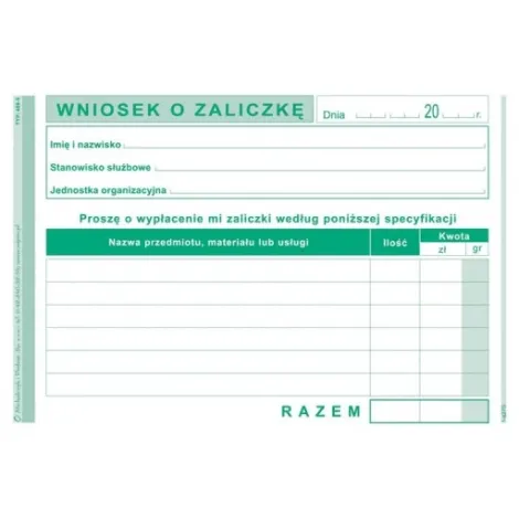 Druk MiP Wniosek o Zaliczkę A6/40 - 2